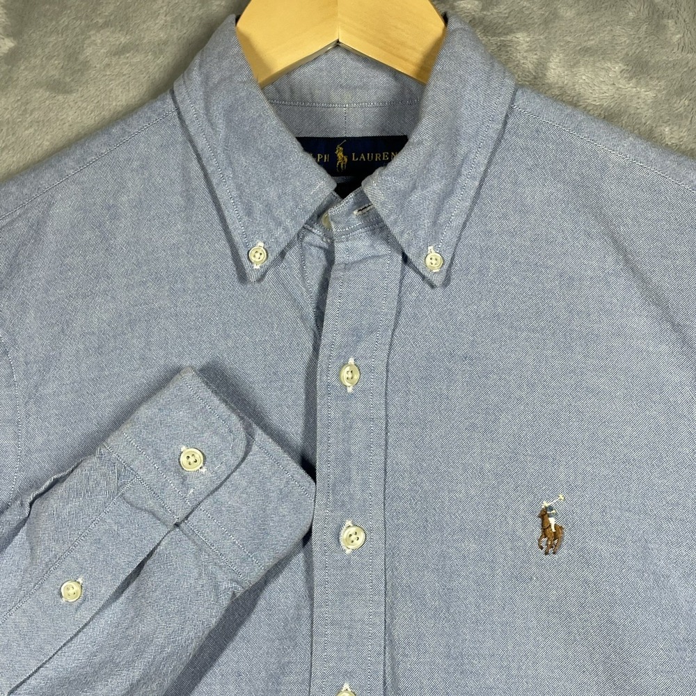 Polo Ralph Lauren Shirt Mens S Blue Flesh Pony Slim Fit Stretch Oxford L/S